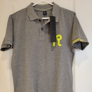 Two Men's Replay EMBROIDERED R POLO SHIRTs (navy and gray)